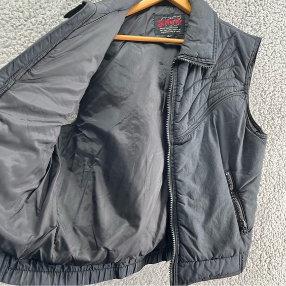 St. Moritz Vtg Black Puffer Vest Outdoors Activewear Retro Size L Embroidered - Picture 5 of 10